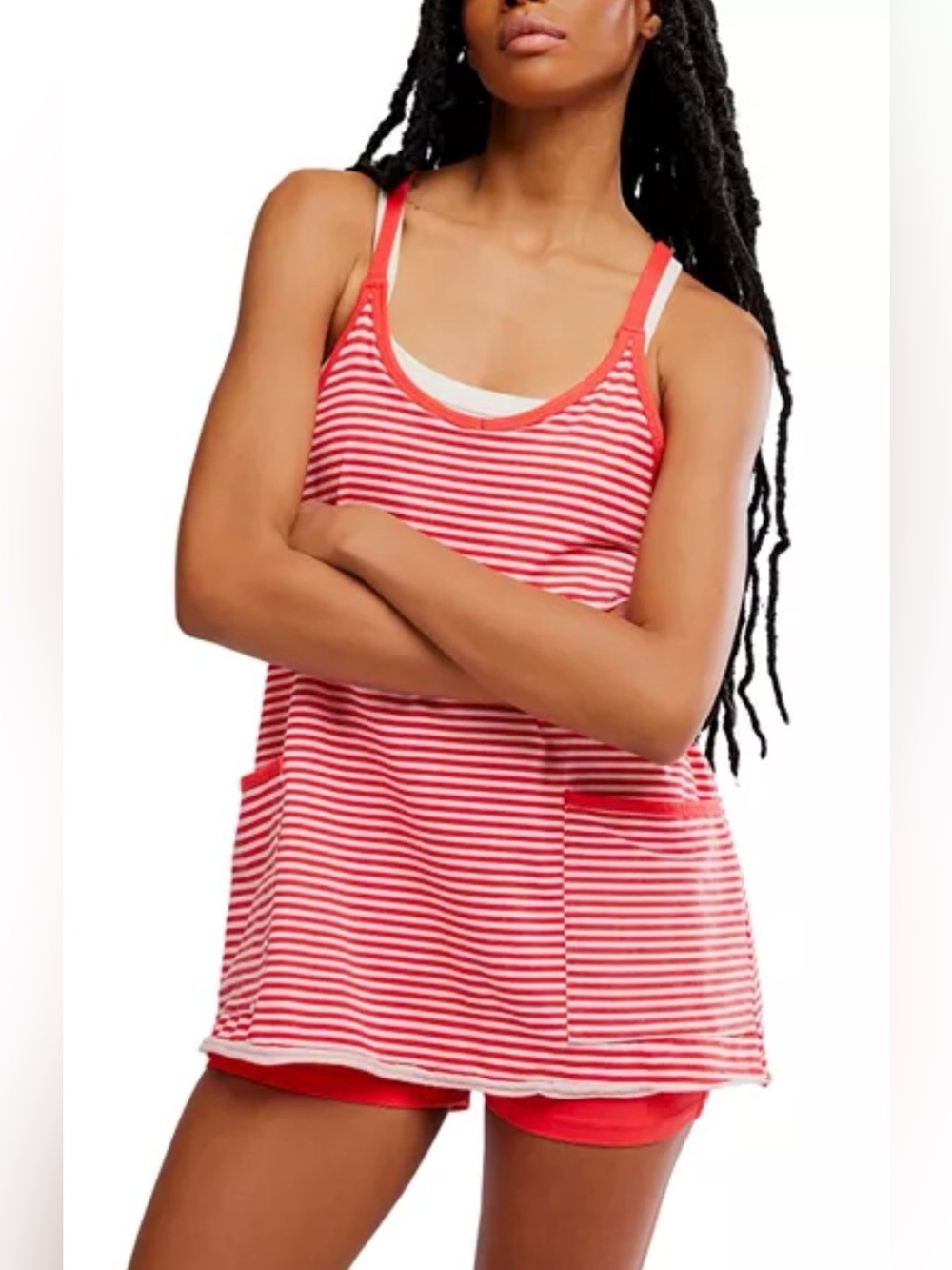 Free People Hot Shot Printed Mini Dress. NWT. Red stripe